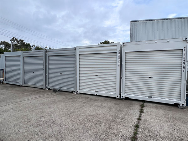 row of 10ft storage containers