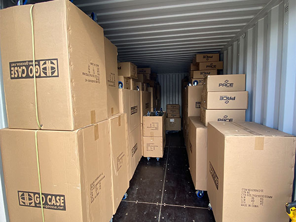 inside of 20ft storage container being used to store boxes