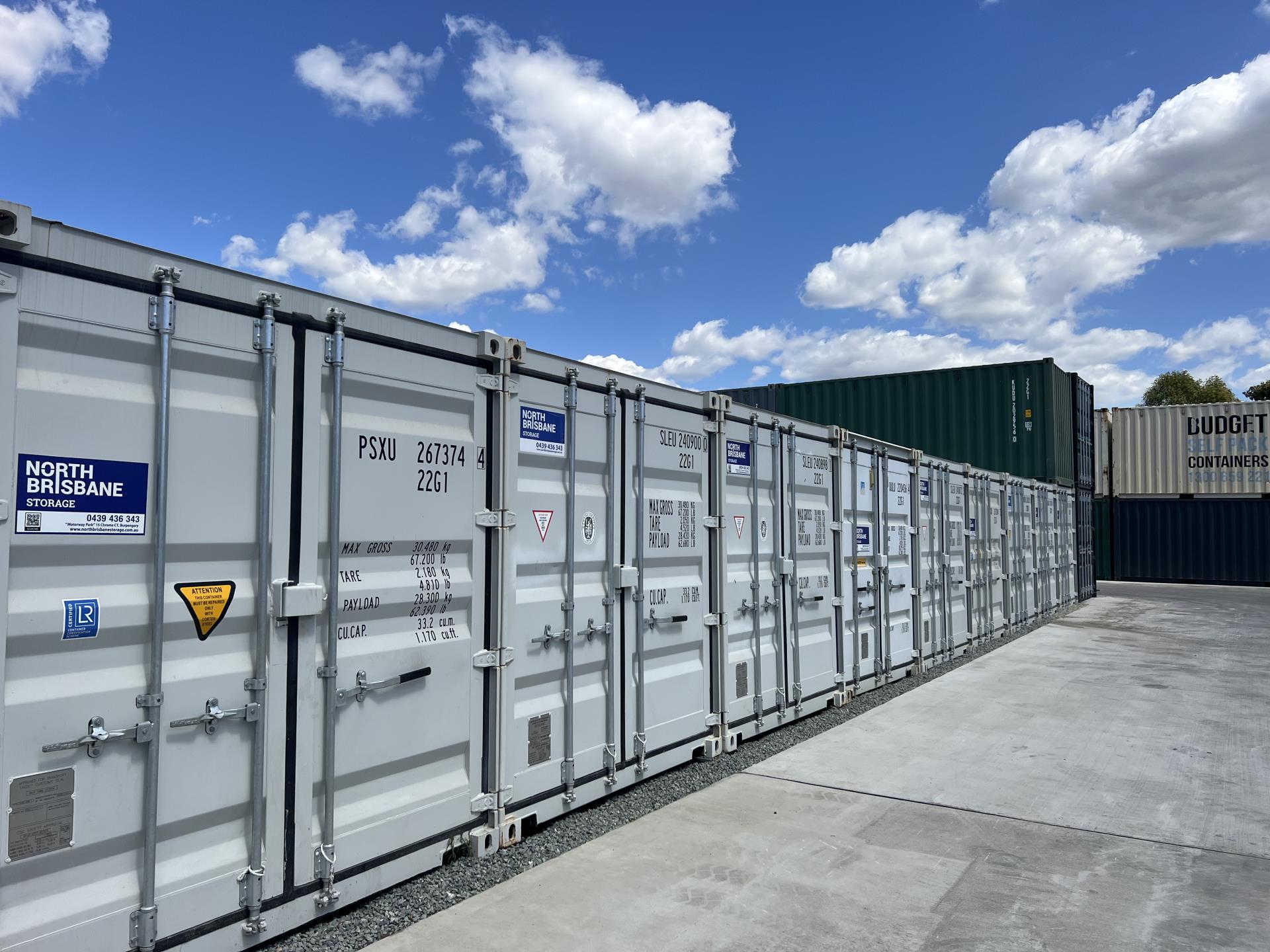 row of blue storage containers at the nbs storage facility